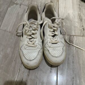 Veja White Sneakers with black logo size 8